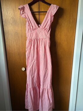 Skies Are Blue Coral and White Striped Maxi Dress